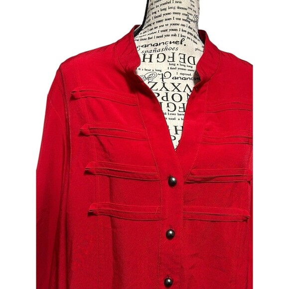 Women's Kathy Che 18/20‎ Red rollup tab sleeves Y2K Whimsical Officecore Travel - Picture 2 of 9